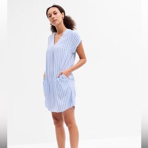 Gap Blue Pinstriped V-Neck Dress
